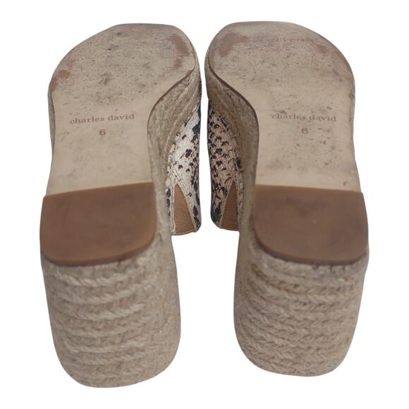 CHARLES DAVID Snakeskin Espadrille Shoes Size 6 Animal Print Leather Clog Wedge - Picture 14 of 15